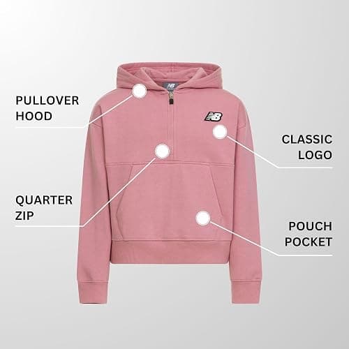 New Balance Girls Quarter Zip Up Hoodie – Soft Cotton Blended Fleece Active Youth Pullover Sweatshirt, Lined Hood thumbnail 4