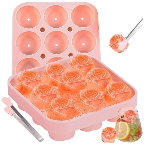 Ice Cube Mold with Lid, Silicone Rose Ice Cube Tray with Mini Tongs, Rose Ice Cube Trays for Freezer, Easy Release Ice Trays Maker, Make 9 Ice Ball Maker Mold Flower Ice Tray Mold for Cocktail - Image 1