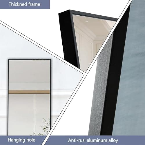 48"x13.8"Full Length Wall Mirror,Anti-Scratch Aluminium Frame,Explosion-Proof Film,High-Definition Dressing Vanity Mirror,Leaning/Hanging Long Mirror for Bedroom,Bathroom,Living Room(Black) thumbnail 6