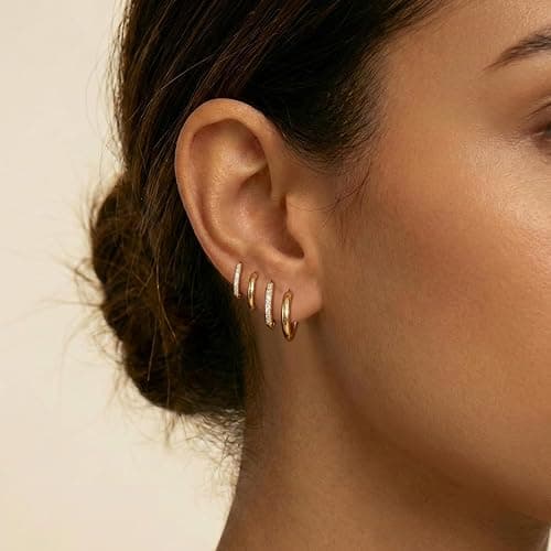 Maxcate 4 Pair Small Gold Hoop Earrings for Women Sensitive Ears - Hypoallergenic 14k Real Gold Plated Hoops Zirconia Cartilage Huggie Earrings Set Helix Piercing Earring Gold Jewelry for Women Gift thumbnail 9