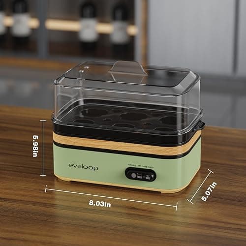Evoloop Rapid Egg Cooker Electric 6 Eggs Capacity, Soft, Medium, Hard Boiled, Poacher, Omelet Maker Egg Poacher With Auto Shut-Off, BPA Free (Green) thumbnail 2