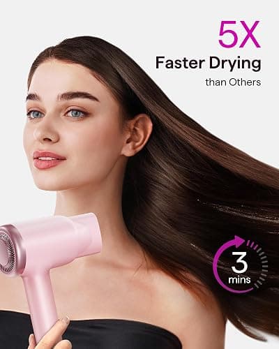 Hair Dryer, Wavytalk Turblow Pro Fast Drying Blow Dryer with Diffuser, High Speed Hair Dryer with 110,000 RPM, Pro Negative Ions for Reduces Damage, Frizz Smoothing, 3 Speeds & 3 Temps, Pink - Light Pink thumbnail 2