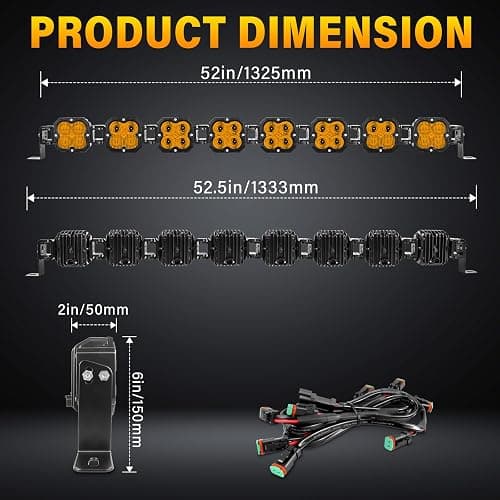 Willpower 52 inch 240W Amber Straight Curved Adjustable & Linkable LED Light Bar with Wiring, Spot Flood Beam Off Road 4X4 Driving Fog Lights for 12V 24V Vehicle 8WD Car UTV SUV Truck Tractor Trailer thumbnail 2
