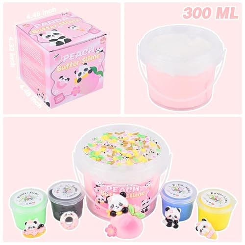 Pink Peach Butter Slime Kit, with Fun Panda Slime Add Ins, Soft Non-Sticky, Scented Slime Kit for Kids, Birthday Gifts for Boys & Girls, Classroom Rewards, DIY Stress Relief Toy (300 ml) thumbnail 2