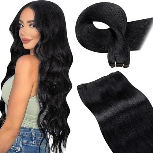LaaVoo Tressen Extensions Echthaar Schwarz 70cm 140g Extensions Echthaar Tressen Doppelt Tressen Weft Extensions Echthaar Glatt #1 - Image 1