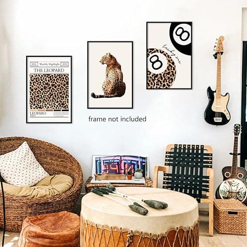 Funky Leopard Canvas Wall Art, Preppy Lucky 8 Ball Poster, Set of 3 Charming Cheetah Picture, Preppy Room Decor, Gift for Cheetah Lover, Trendy Wall Decor for Living Room 12x16 in Unframed - 12W"x16W" - Leopard01-Unframed thumbnail 5