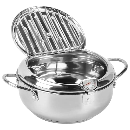 Friteuse Tempura, Poêle Tempura de Style Japonais Friteuse Japonaise Tempura avec Thermomètre Poêle à Frire en Acier Inoxydable pour Frire du Tempura, du Poulet Français, du Poisson Séché (24 cm) thumbnail 9