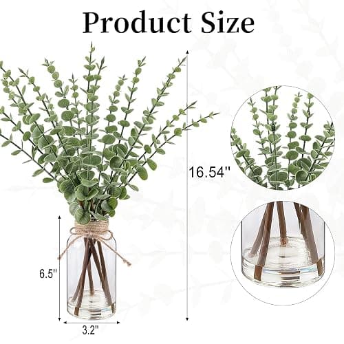 Bessol Artificial Eucalyptus Stems in Glass Vase with Faux Water，16.54" Fake Plants for Home Decor, Coffee Table Centerpieces, Office, Bathroom & Farmhouse Weddings - Faux Greenery Plants Decorations thumbnail 3
