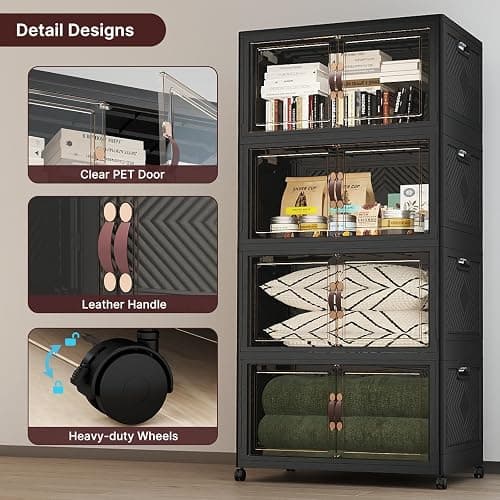 UAMFURI Stackable Storage Bins with Lids, 1440QT Lockable Storage Cabinet | Folding Storage Box with Doors and Wheels, Collapsible Plastic Drawers for Home, Garage, Office thumbnail 3