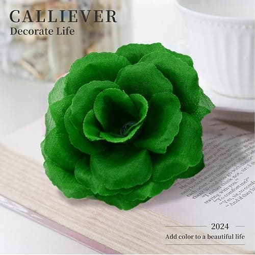 Eternal Blossom 50 Pcs Dark Green Roses Flowers, Artificial Flower with Stem, Rose Bouquet for Decoration, 3 in Silk Fake Flower for Wedding Party Home Decor DIY Baby Shower thumbnail 7