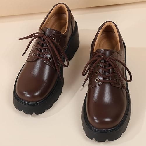 Oxford Shoes for Women Womens Platform Oxford Shoes Chunky Oxfords Heel | Comfortable Classic Lace Up Leather Lightweight Work Dress Business Casual Uniform Interview Walking Women's Slip-Ons thumbnail 5