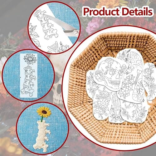 ORIGACH 4 Sheets Water Soluble Embroidery Patterns Stabilizers - Pre-Printed Skeleton, Skull, Organs & Floral Designs - Stick & Stitch Embroidery Paper for Hand Sewing Lovers thumbnail 3