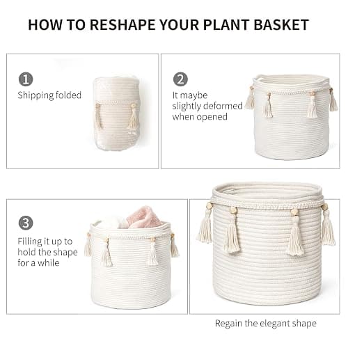 Mkono Macrame Decorative Cotton Rope Basket Boho Cute Woven Tassel Tall Basket Closet Storage Bins Organizer for Nursery,Baby Toys, Potted Plants Cover,Living Room,Bedroom Home Decor 15.7"x 19.6" - 15.7"x19.6" thumbnail 6
