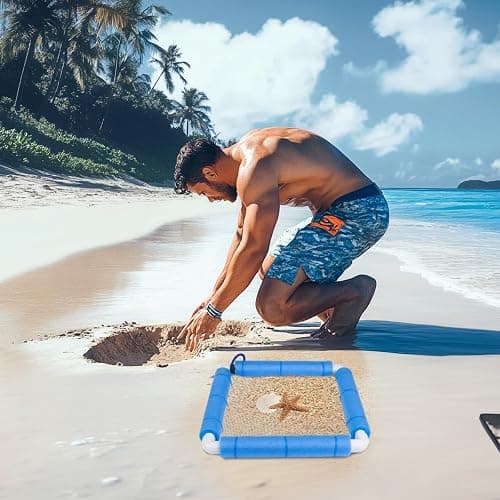 WodGod Shark Tooth Sifter,Plastics Net,Lightweight Floating Sand Sifter for Shark Teeth and Fossil Hunting, Durable with Comfortable Grip and Wrist Strap,Blue thumbnail 6