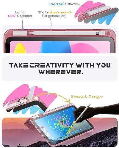 INFILAND Compatible with iPad (A16) 11th Generation 11 Inch 2025 Case, iPad 10th Generation Case 2022 10.9 Inch 2022, Crystal Clear with Slot for Pencil & Charging Adapter, Rose Pink - Watermelon Red thumbnail 4