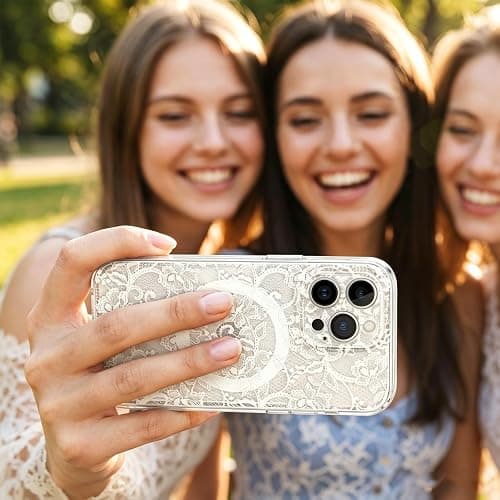 L-FADNUT for iPhone 16 Pro Max Case Lace Clear Flower Magnetic,White | [Compatible with Magsafe] Aesthetic Vintage Floral Lace Case Soft TPU Slim Shockproof Translucent Girly Cover Women Girls thumbnail 8