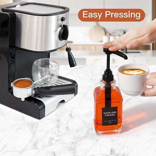 STARSIDE 16 oz Coffee Syrup Dispenser,2 pcs Clear Glass Syrup Bottle with 1/4oz Capacity Pump,Syrup Dispenser for Coffee Bar with Plastic Pump and Syrup Labels - 2 thumbnail 2