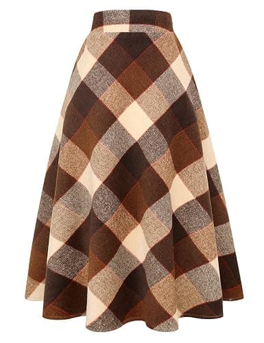 IDEALSANXUN Womens Plaid Wool Skirts Elastic Waist A-Line Pleated Tartan Long Skirts - Image 1