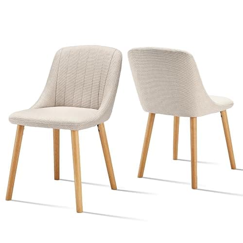 Goeurvant Dining Chairs Set of 4 Polyester Chairs for Living Room with Wood Legs Upholstered Kitchen Chair, Beige thumbnail 4