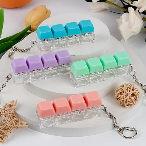 4 PCS Keyboard Fidget Toy, Keyboard Fidget Keychain 4-in-1 Keyboard Decompression Button Finger Clicker Toys, Button Stress Relief Fidget Gifts (Single Color Pink Green Blue Purple) thumbnail 2