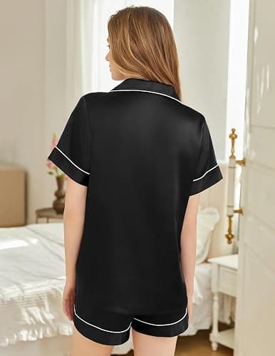 SHEFOTY Silk Pajamas for Women Short Sleeve Sleepwear Soft Button Down Loungewear 2 Piece Satin Pjs Shorts Set S-XXL thumbnail 6