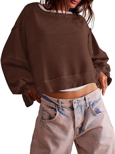 Zwurew Womens Casual Sweatshirt Long Sleeve Tops Crewneck Loose Fit Tee Pullover Crop Tshirt Side Slit Fall Fashion 2024 thumbnail 3