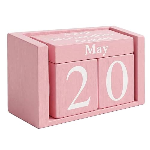 MICKYU Pink Wooden Perpetual Block Calendar | Aesthetic Desk Accessories for Women, Office Decor for Workspace, 3.7 x 2.1 x 1.7 in - Image 1