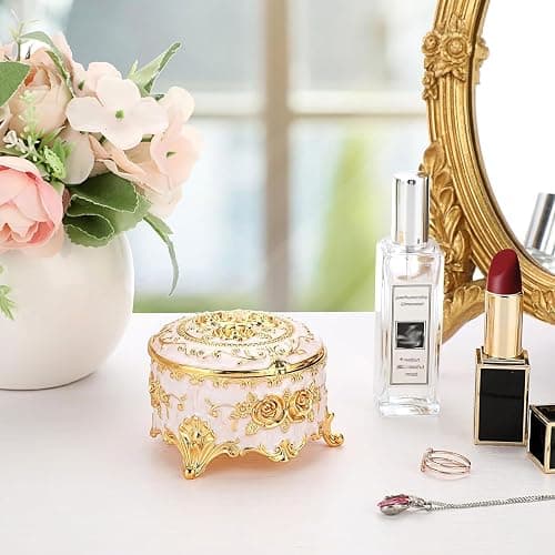 Hipiwe Vintage Round Jewelry Box Small Metal Trinket Storage Organizer | Gold Chest Ring Case Treasure Boxes Keepsake Boxes Earrings Necklace Storage Box Gift for Women thumbnail 6