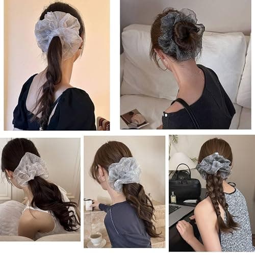 6 Packs Soft Oversized Chiffon Scrunchies Jumbo Giant Large Organza Scrunchies Chiffon big Scrunchy Elastic Hair Ties for Women and Girls thumbnail 6