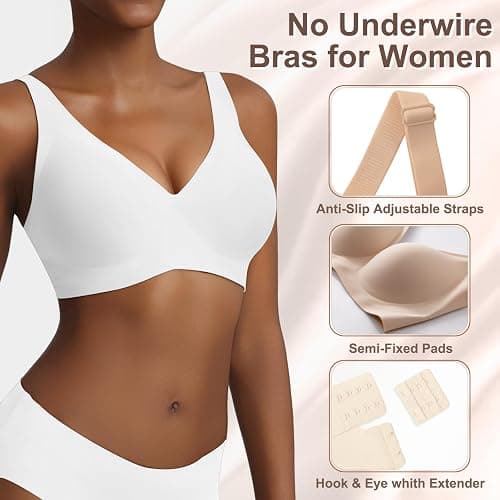 FITPPY Jelly Wireless Bras for Women No Underwire Deep V Push Up Seamless Bras Comfortable Tshirt Bralettes Everyday Bras thumbnail 3