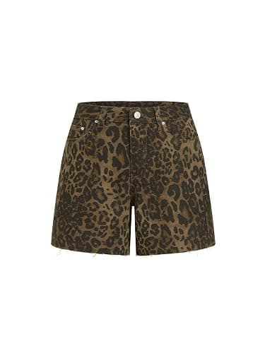 CIDER Women's Leopard Print Denim Shorts High Waisted Frayed Hem Casual Jean Shorts with Pockets - Image 1