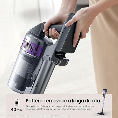 Samsung Aspirapolvere Senza Fili Jet 60 Turbo VS15A6031R4/ET, Senza Sacco, Potenza 150W, Fino a 40 min di Autonomia, Violet thumbnail 6