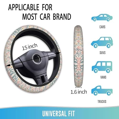 LOZUQII Elastic Steering Wheel Cover, 15 Inch Absorbing Sweat, Pink Flowers | Cute Car Accessories, Universal, Non-Slip, Breathable, for Woman thumbnail 4