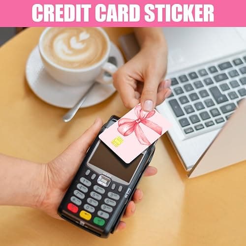 UzYlquw 4PCS Credit Card Sticker Cover Set, Credit Card Skin for Debit Cards, Cute Bow Elegant Waterproof PVC Anti-Wrinkling ID Cover Anti-wrinkling for Transportation Key Fun Gift Idea for (Pink) thumbnail 3