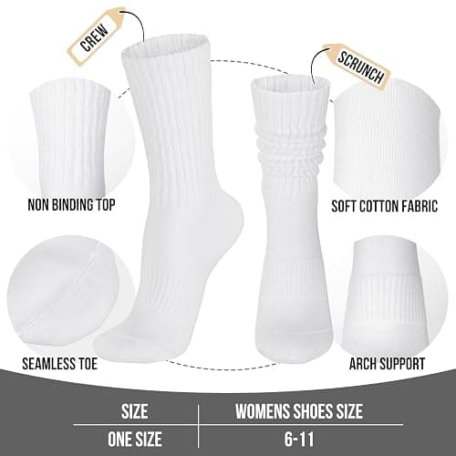 COZYOFFI Womens Scrunch Crew Socks: Retro Solid Slouch Mid Calf Socks | Cotton Casual Athletic Socks thumbnail 3