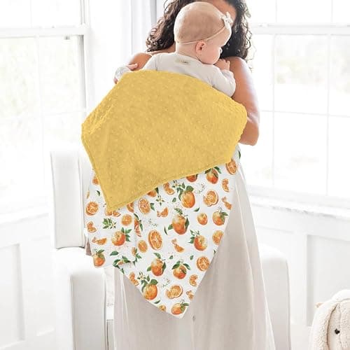 Watercolor Oranges Baby Blankets for Girl Boy Orange Branches Flowers Leaves Soft Mink Dotted Backing Double Layer Swaddle Receiving Blanket for Toddler Nursery Summer Citrus Fruit Bed Blanket 30x40 thumbnail 2