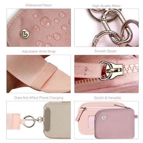 Shanejorin Phone Wrist Strap with Dual Pouch Keychain Wristlet Wallet for Women Small RFID Wallet with ID Window Coin Pouch Card Holder for Travel Dusky Rose thumbnail 5