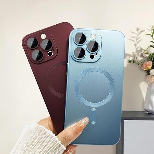 ankofave Magnetic for iPhone 15 Pro Phone Case for Women, Matte Luxury Soft Metallic Luster Design with Camera Lens Protector, Compatible with Magsafe Case for iPhone 15 Pro 6.1"-Blue thumbnail 4