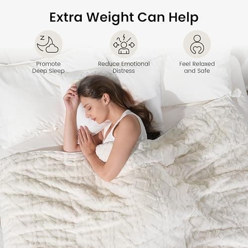 Drewin Weighted Blanket 15lbs Queen Size, Soft and Thick Jacquard Sherpa Heavy Blanket for Calming and Relax, Dual Sided Ultra Soft Fuzzy Throw Blanket with Ceramic Beads, 60 x 80 inches, Cream White thumbnail 3