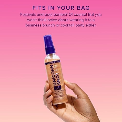 Unicorn Snot Glitter Sunscreen Spritz - SPF 35 Shimmering, Lightweight Spray Sunscreen for Face & Body Glow - UVA/UVB Protection - Water Resistant, Unscented - Made in USA -Rose Gold Shimmer thumbnail 6