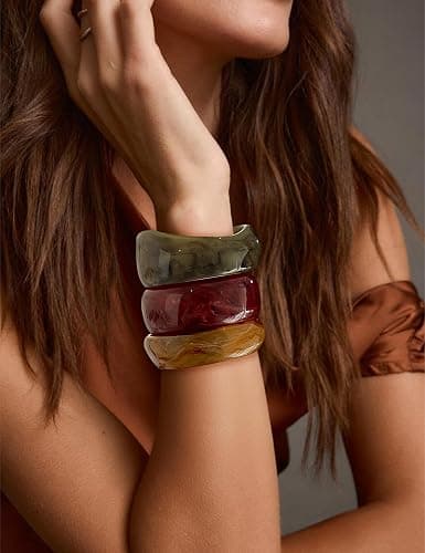 HUAYUNFANG Chunky Resin Bracelet for Women Vintage Tortoiseshell Resin Bangle Bracelets Set Wide Acetate Wristband Acrylic Bracelet Statement Jewelry thumbnail 2