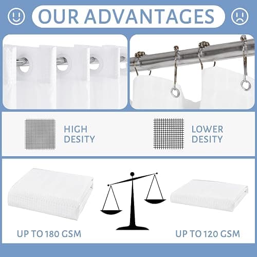 Furlinic Waffle Weave No Hook Shower Curtain with Snap in Fabric Liner Set,Heavy Duty Textured Bathroom Curtain with See Through Window,Waterproof & Machine Washable,Hotel Style,White,71x72 Inch thumbnail 4