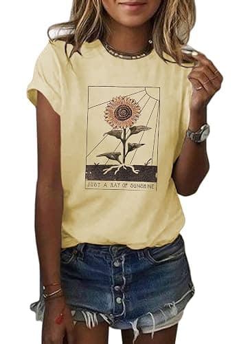 Anbech Womens Dandelion Graphic T-Shirts Teen Girls Cute Sunflower Print Casual Tee Tops - Image 1