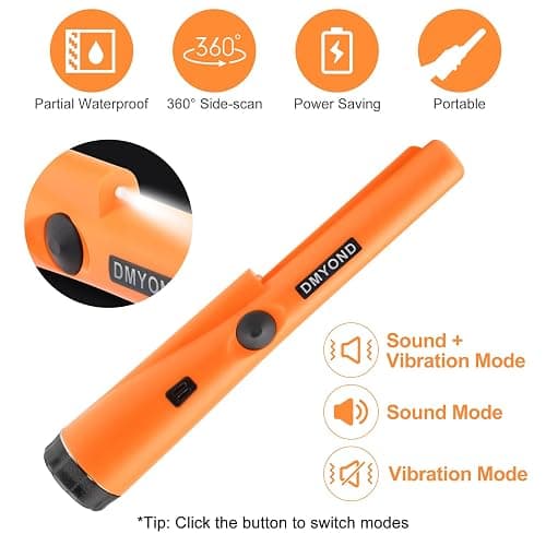 Dmyond Metal Detector Pinpointer - Professional Waterproof Handheld Pin Pointer Wand - High Sensitivity 360° Detection - Search Treasure Pinpointing Finder Probe for Adults, Kids - Orange thumbnail 2