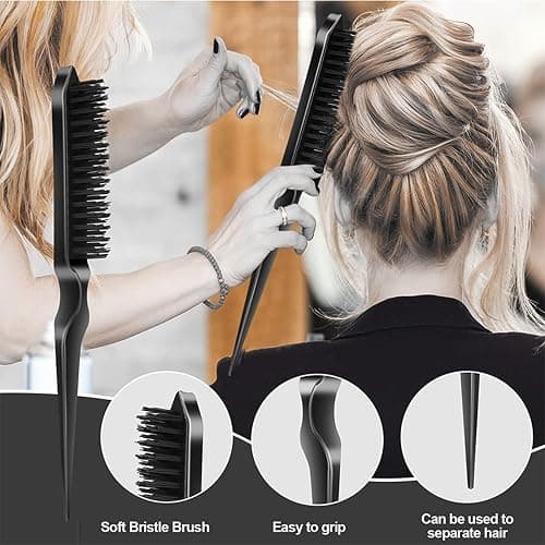 SWEET VIEW 3 Pcs Slick Back Hair Brush, Rat Tail Comb, Edge | Bristle Brush, Hair Accessories for Girls, Kids, Toddlers Sleek Ponytail/Bun, Edge Control and Smoothing Baby Hair & Flyaways thumbnail 5
