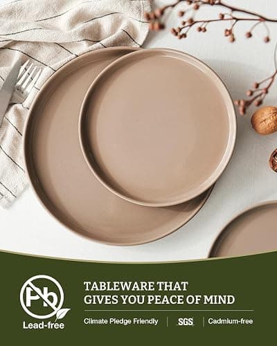 Famiware Milkyway 12-Piece Stoneware Dinnerware Set, Cinnamon Brown | Plates and Bowls for 4, Dishes Set for Everyday & Formal Use, Microwave & Dishwasher Safe, Chip & Scratch Resistant thumbnail 6