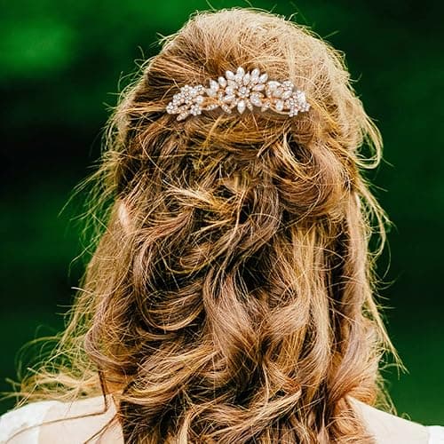 Hapibuy Crystal Wedding Hair Comb Bridal Hair Comb with Pearl Wedding Headpiece for party wear Golden Hair Accessory thumbnail 2