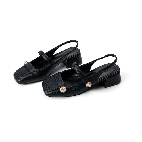 Slingback Mary Jane Heels for Women Low Block Heel Closed Square Toe Pump Shoes Heels Classic Daily Office Dressy Shoes thumbnail 7