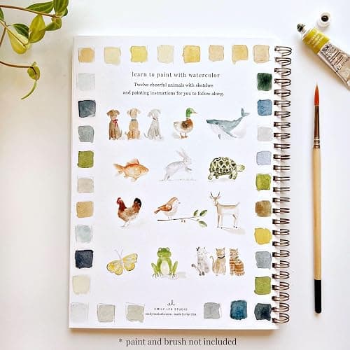 Animals Watercolor Workbook by Emily Lex Studio, 12 Beginner Friendly Sketched Illustrations, Lay Flat Spiral Pages, 6.5 x 9 inch, 120lb Watercolor Paper thumbnail 2