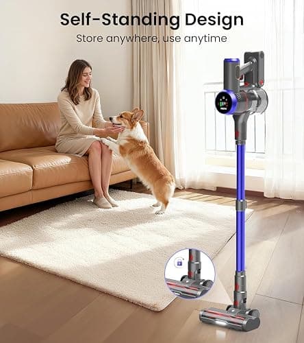 FKIEN Cordless Vacuum Cleaner, 550W 45kPa 65Mins Vacuum Cleaners for Home with LED Display, Self-Standing Stick Vacuum with Anti-Tangle Brush, Rechargeable Vacuum Cordless for Pet Hair/Carpet/Floor thumbnail 5